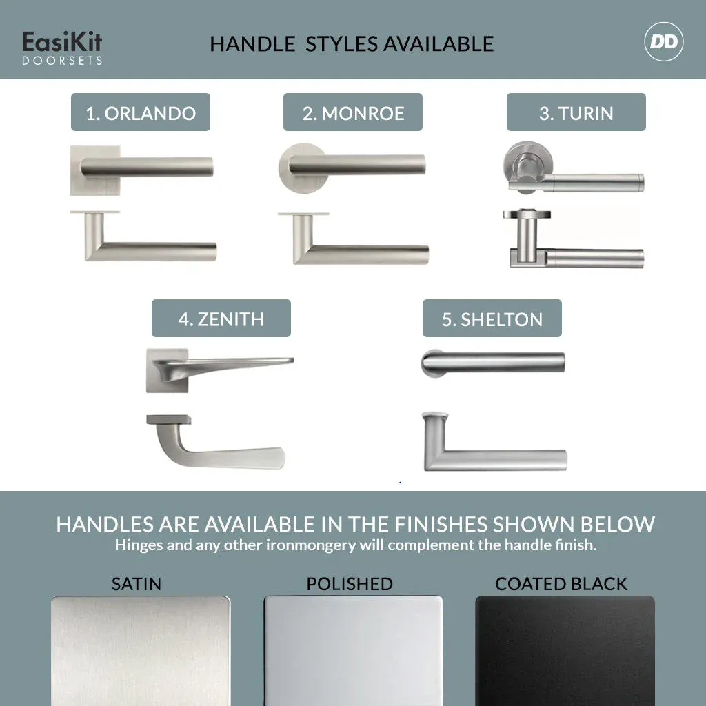 EasiKit Internal Door and Frame Kit - Manchester 3 Pane Solid Wood Internal Door - Premium Primed - Colour & Glass Options