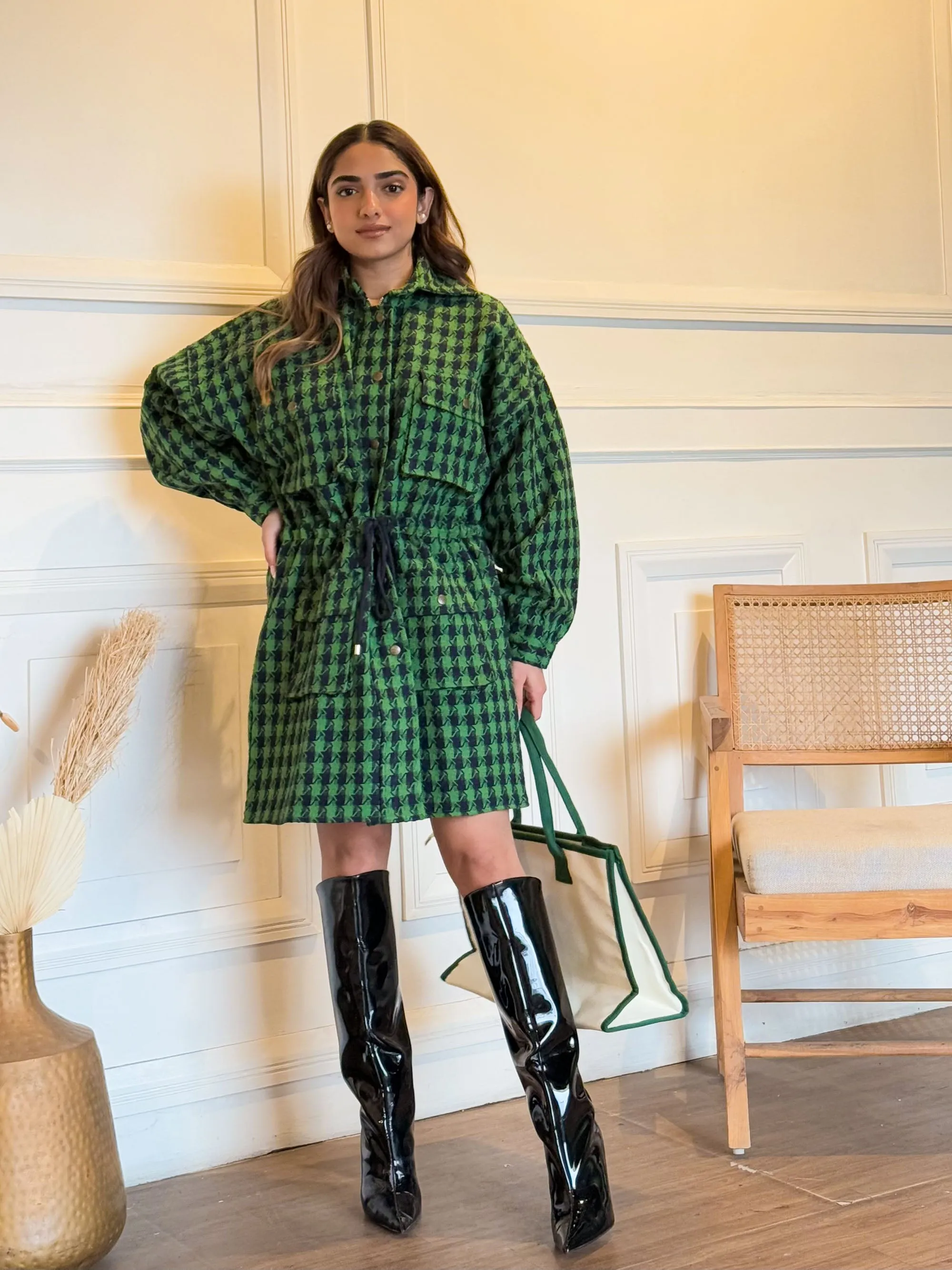 Emerald Forest Oversized Tweed Shacket Dress