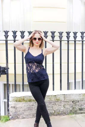 Emily - Navy Lace Camisole Top