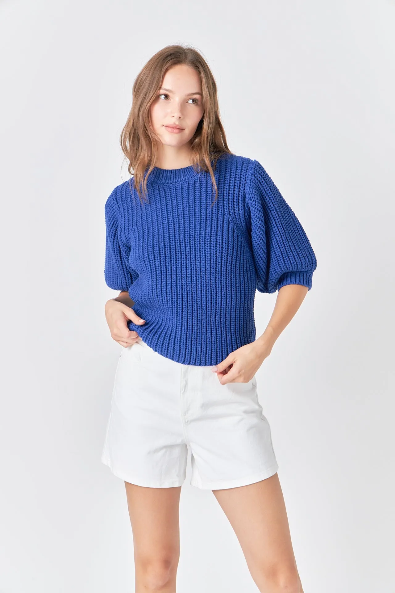 English Factory - Round-neck Short Sleeve Knit Sweater