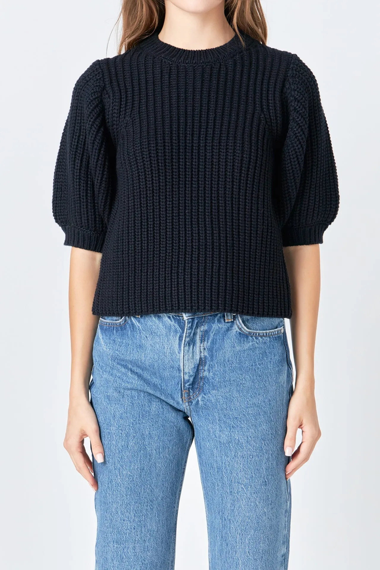 English Factory - Round-neck Short Sleeve Knit Sweater