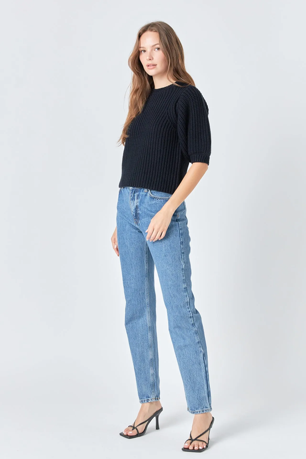 English Factory - Round-neck Short Sleeve Knit Sweater