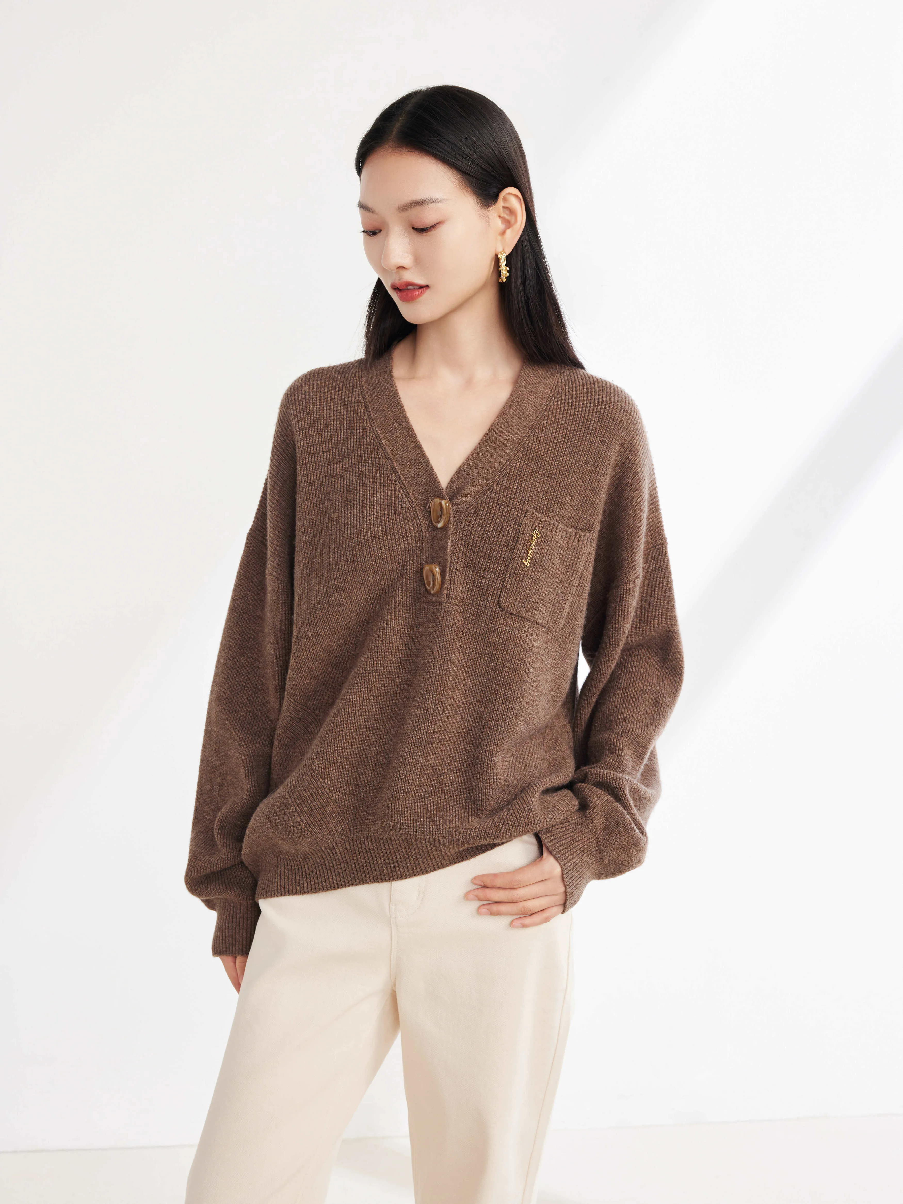 EP YAYING Yak Wool Oversized Knit Sweater