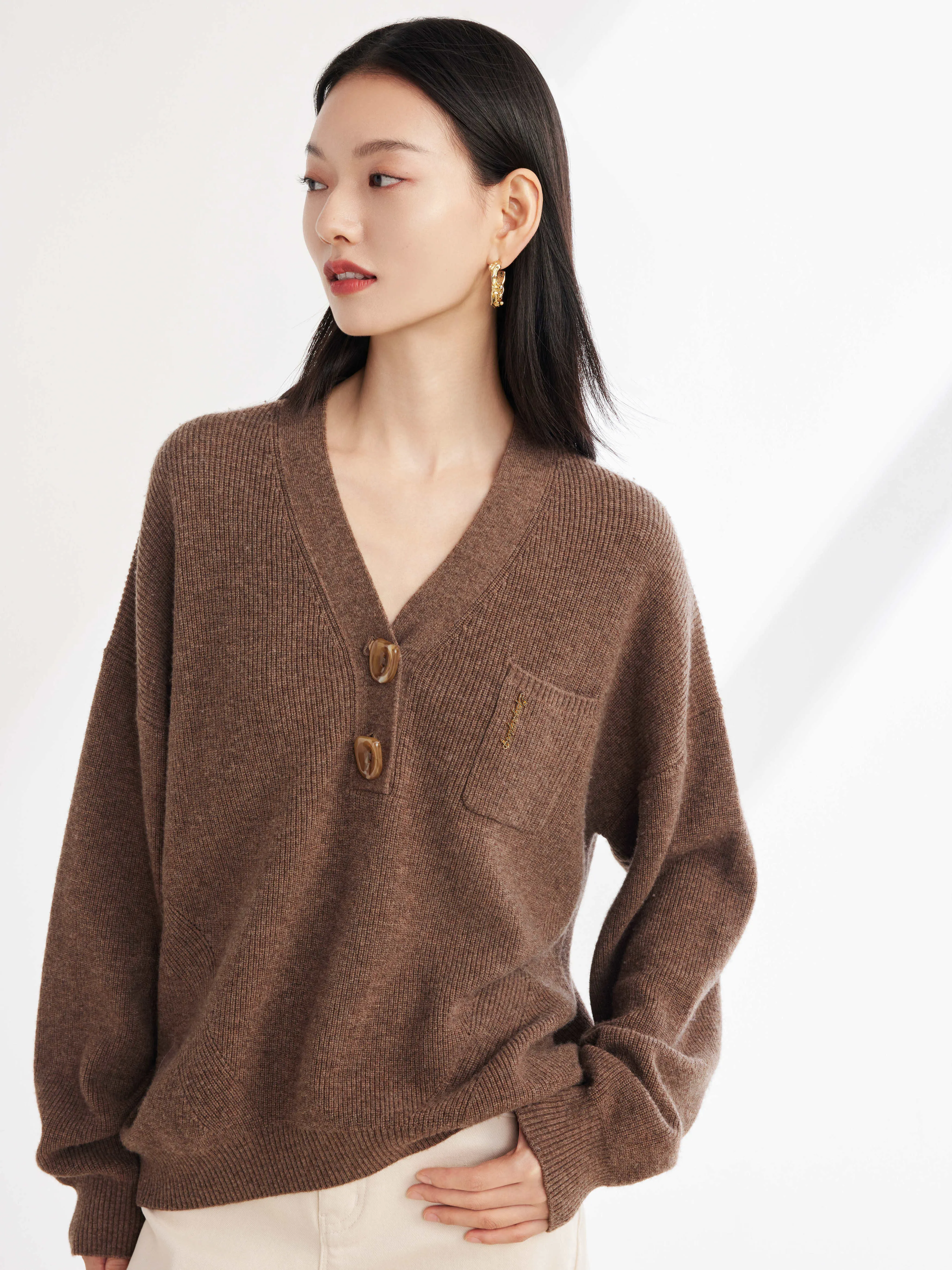 EP YAYING Yak Wool Oversized Knit Sweater