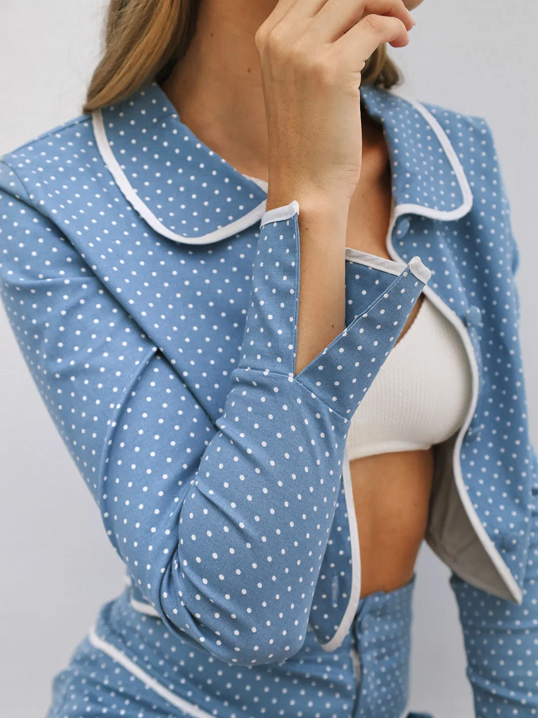 Estha Polka Print Jacket | Pale Blue