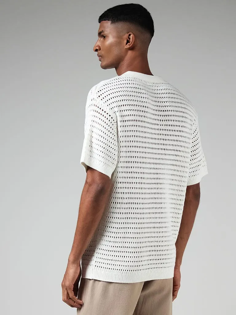 ETA Off White Knitted Mesh Slim-Fit T-Shirt