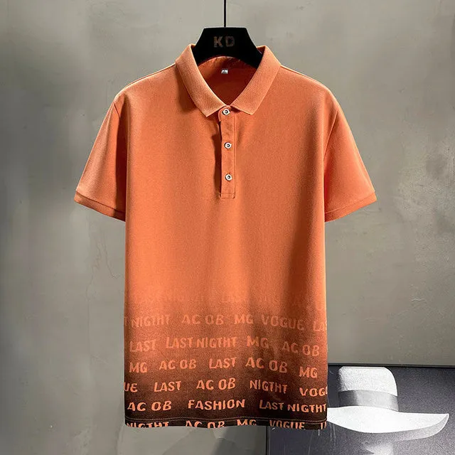 Fading Letter Ombre Style Polo Shirt