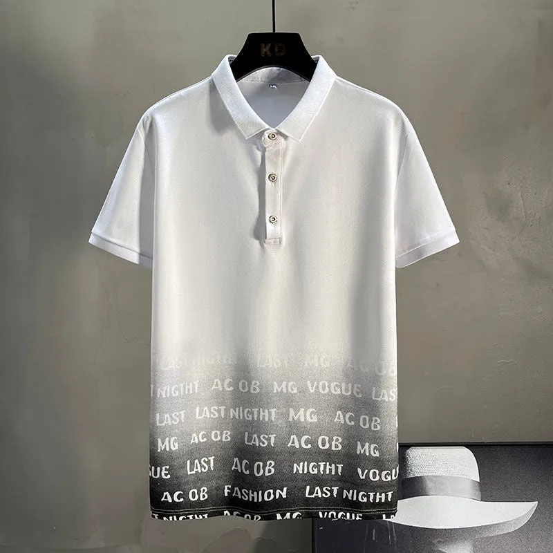 Fading Letter Ombre Style Polo Shirt