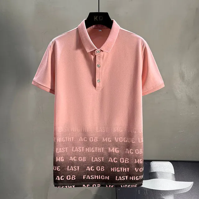 Fading Letter Ombre Style Polo Shirt