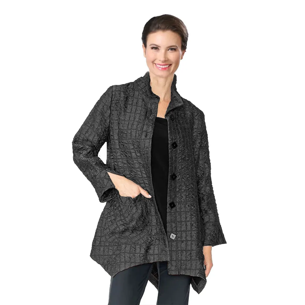 Fall' 24! IC Collection Jacquard Button Front Tunic Jacket in Black - 6930J-BLK