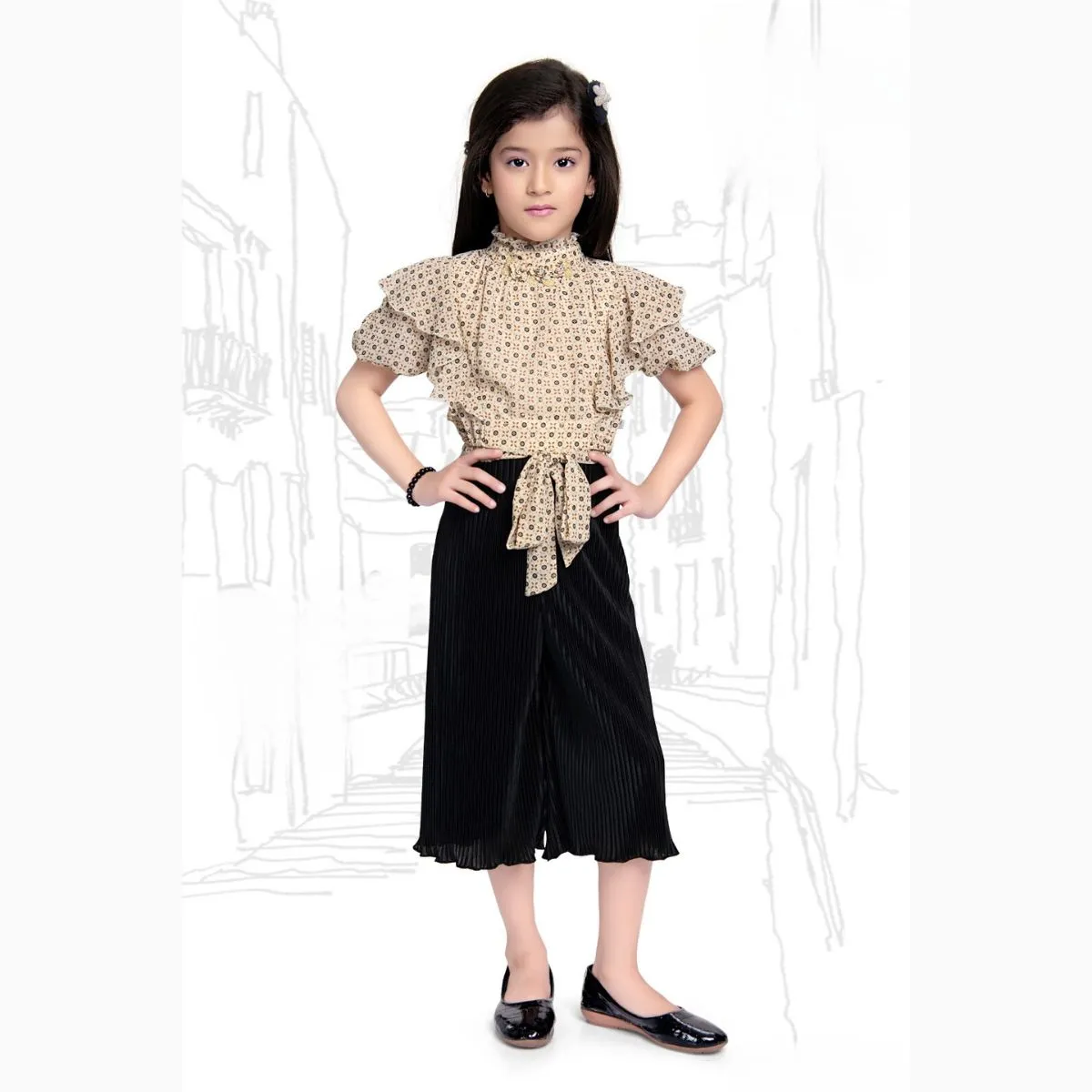 Fawn & Black Culottes for Girls with Top