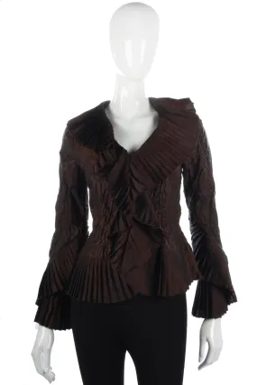 Funky french brown evening jacket with floral embroidery