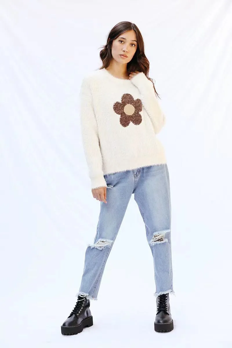 Fuzzy flower sweater