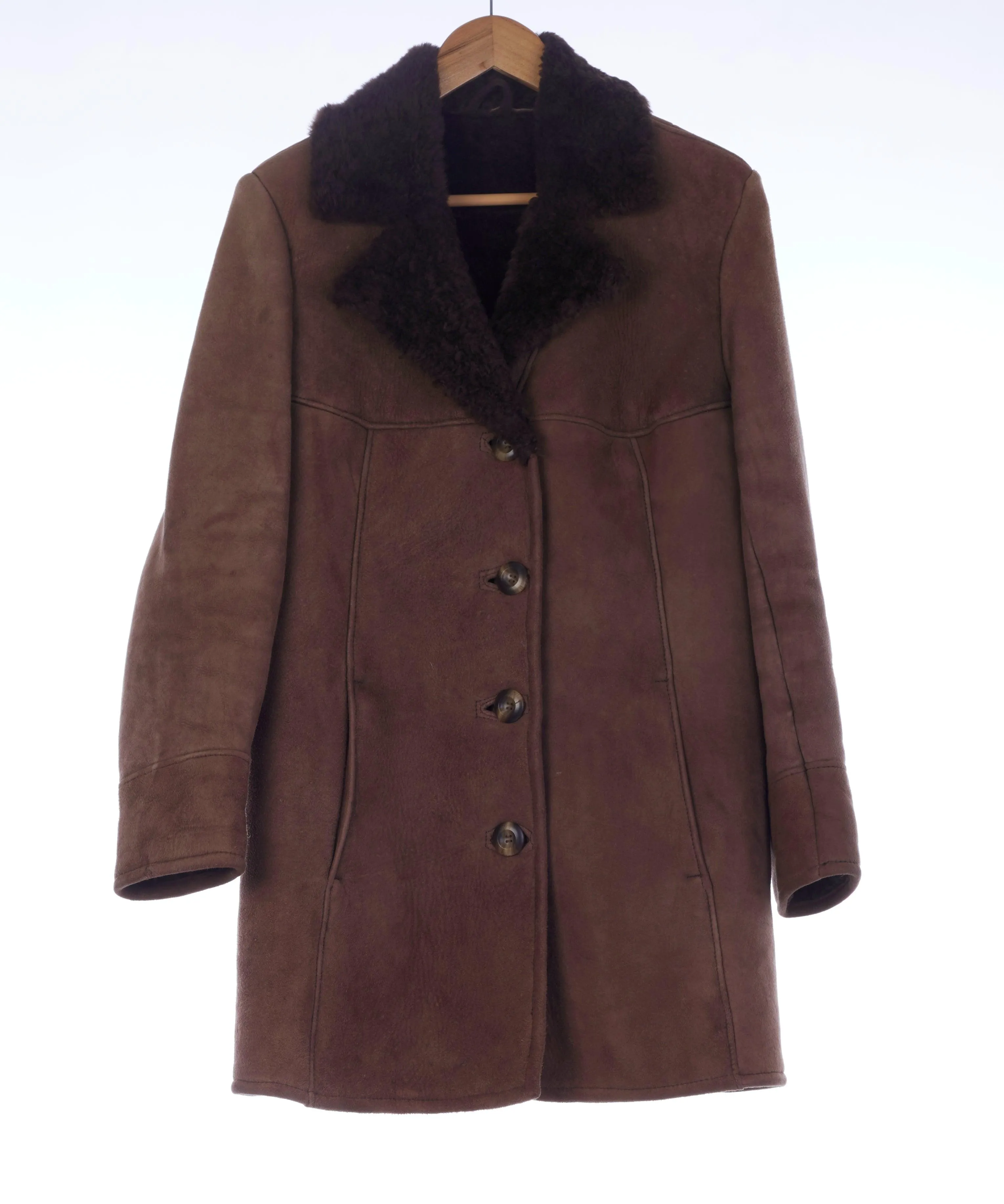 Genuine Sheepskin Long Sleeved Brown Coat UK Size 10