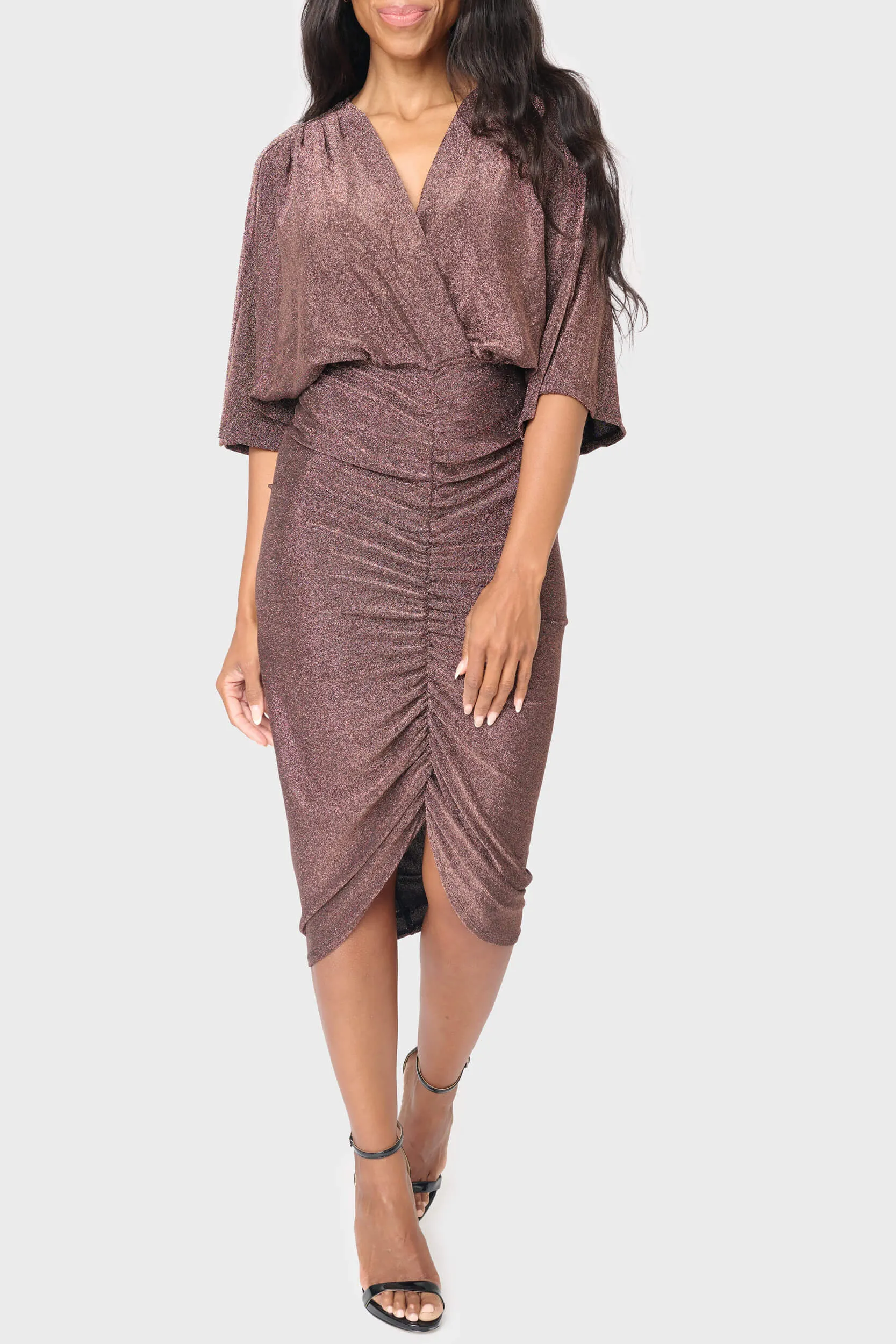 Glamour Surplice Metallic Knit Dress