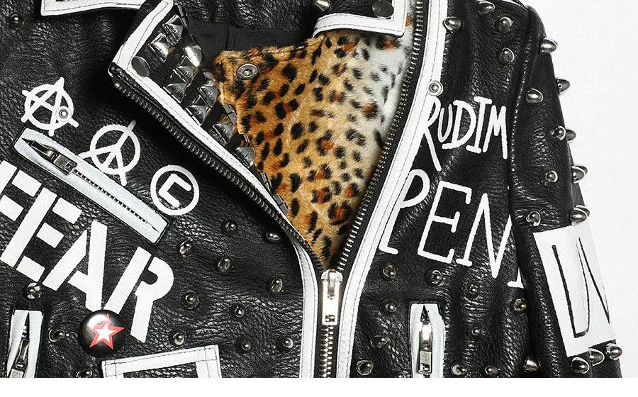 Graffiti Faux Leather Jacket Cropped Moto-Bad Kitty