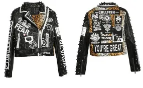 Graffiti Faux Leather Jacket Cropped Moto-Bad Kitty