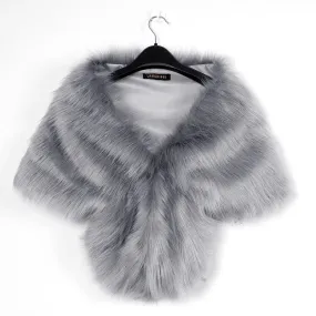 Great Gatsby 1920's Bridal Wedding Faux Fur Shawl Wrap - Grey STYLE 2