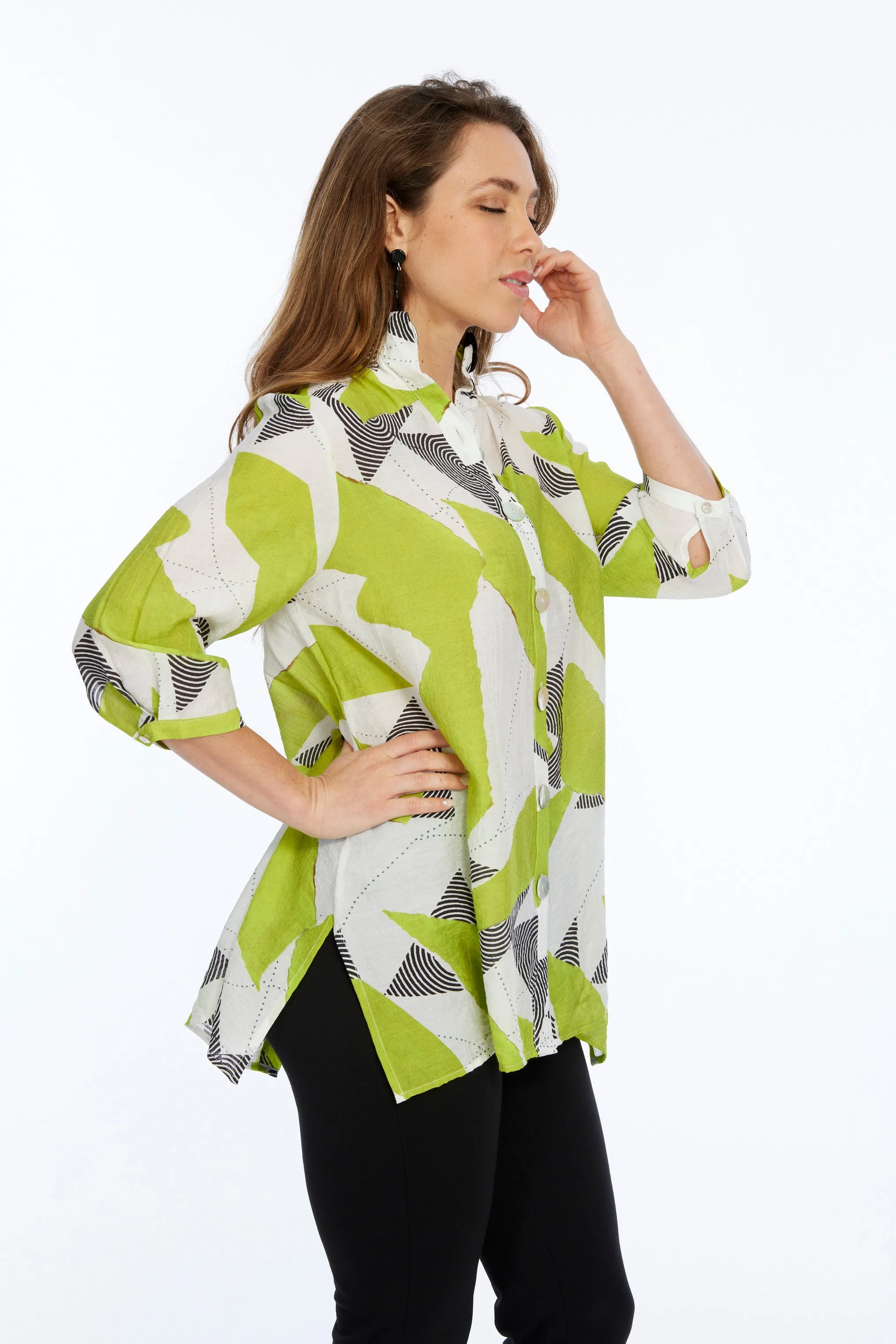 Green Abstract  Wire Collar Tunic Top | Dora LIOR