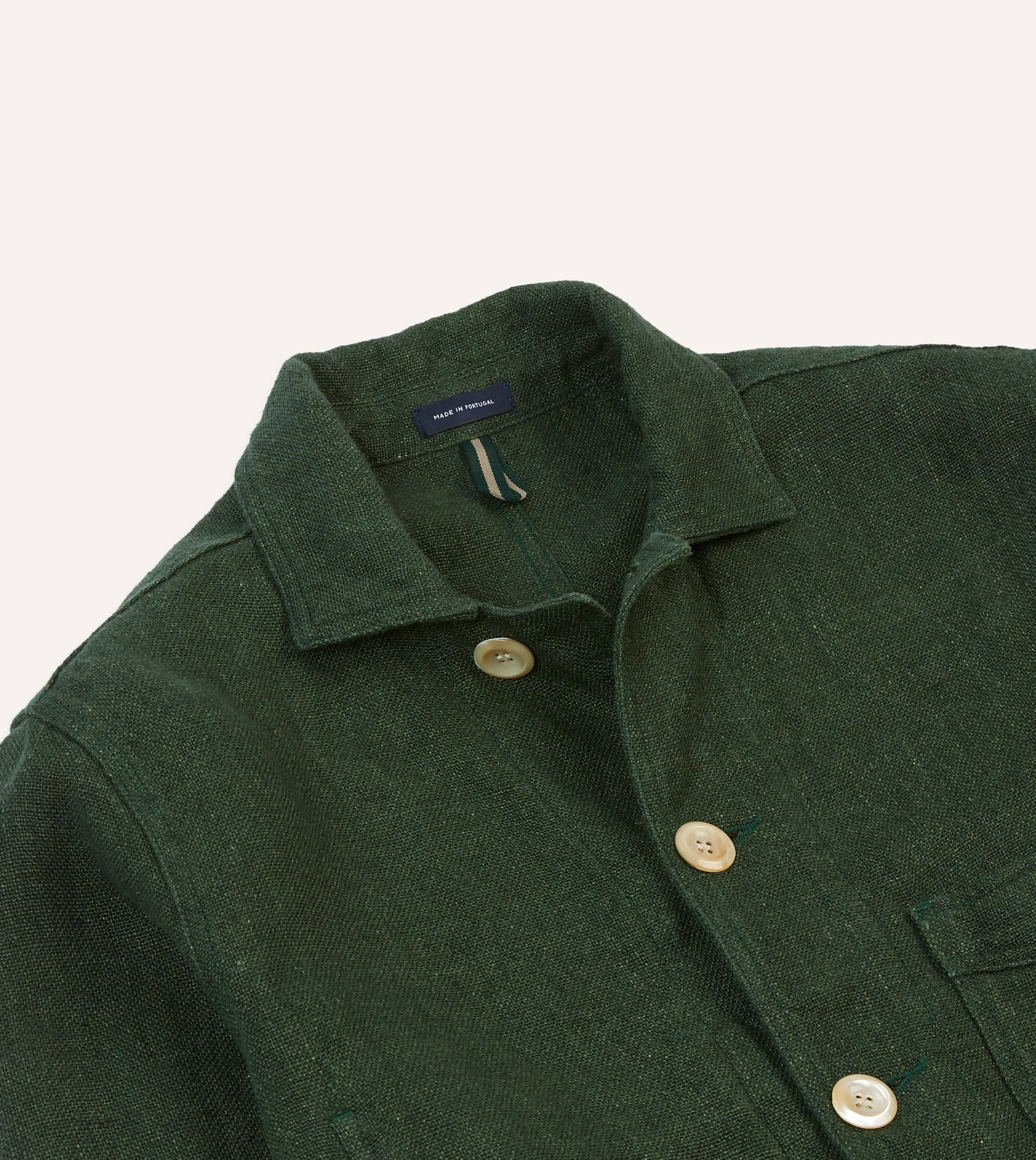 Green Linen Five-Pocket Chore Jacket