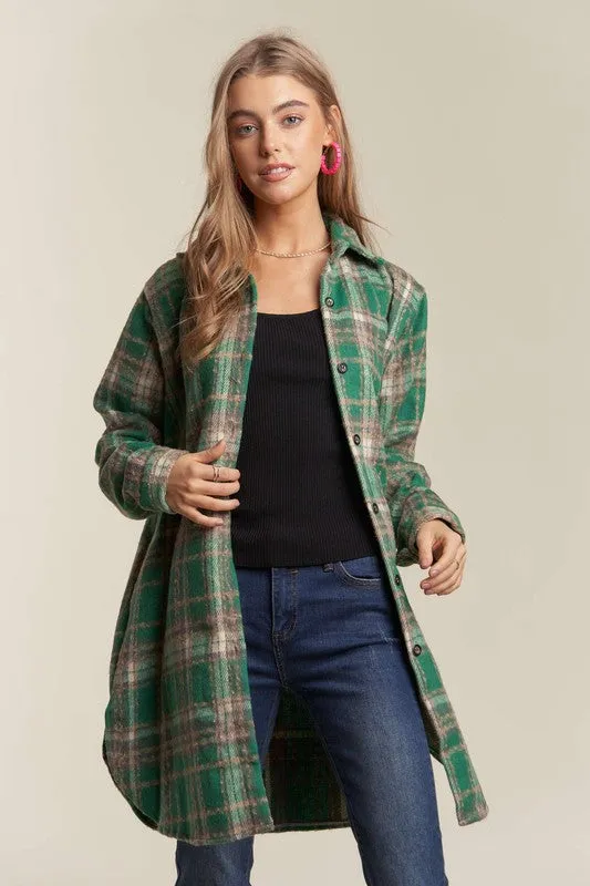 Green Savoring The Moments Long Plaid Shacket