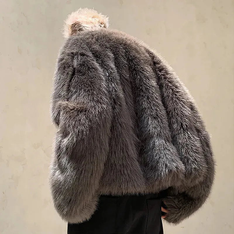 Grey Faux Fur Thickened Jacket