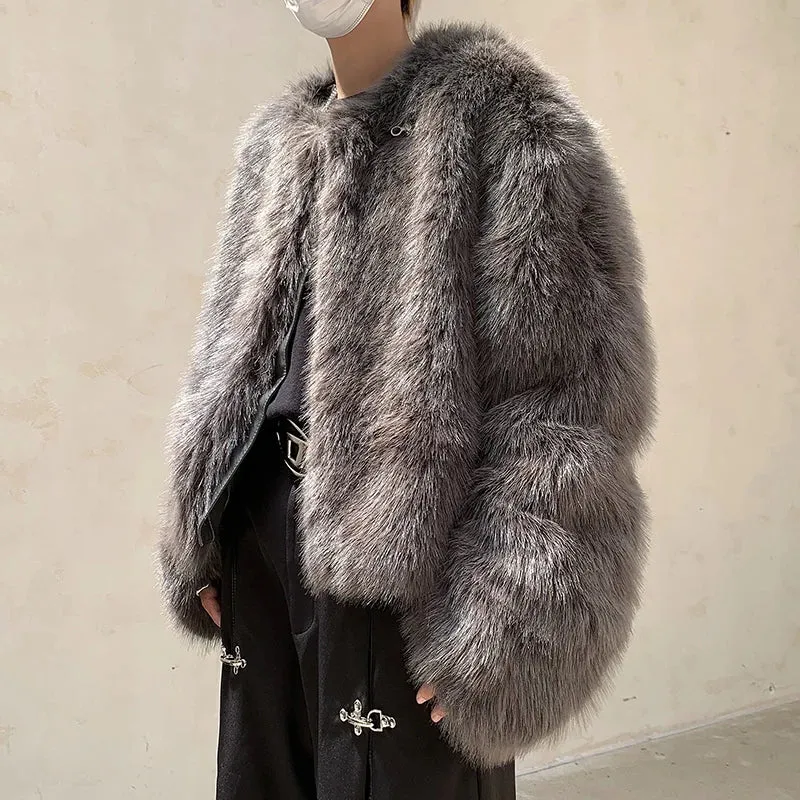 Grey Faux Fur Thickened Jacket