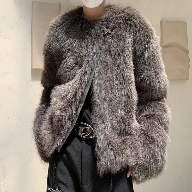 Grey Faux Fur Thickened Jacket