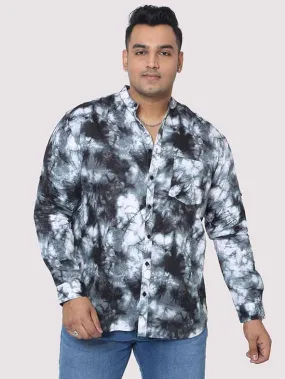 Grey Tie Dye Texture Chinese Collar Men's Plus Size Full Shirt