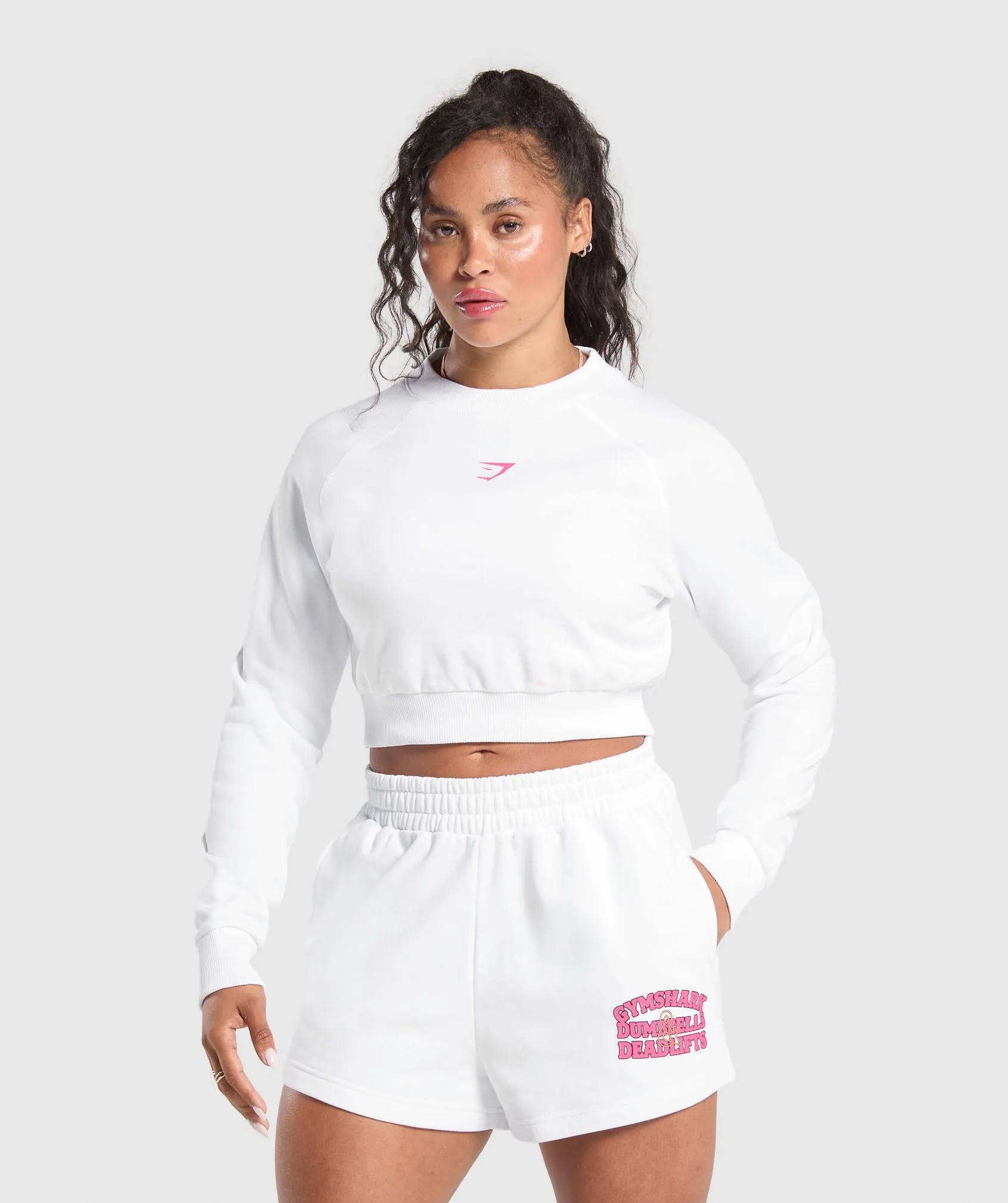 Gymshark Dumbells & Deadlifts Crop Sweater - White