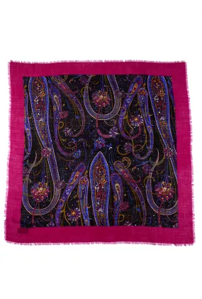 Hand Printed Purple Paisley Vintage Wool Scarf