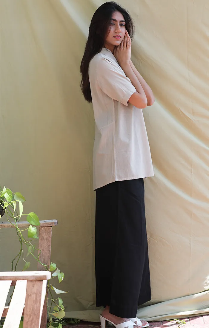 Handwoven Mul Shirt - Pale Grey / Fawn with Bamboo Tank top and culottes