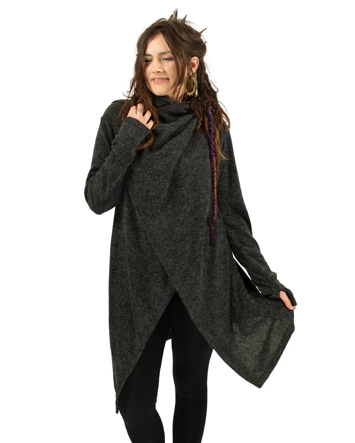 Hara Long Cardigan Wrap Charcoal