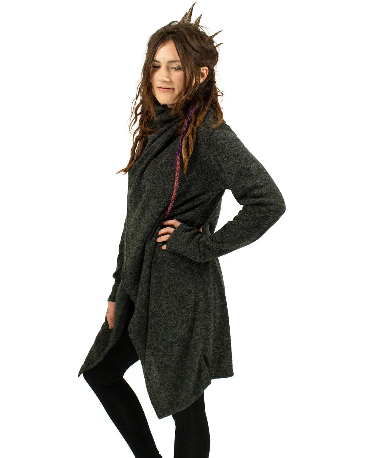 Hara Long Cardigan Wrap Charcoal