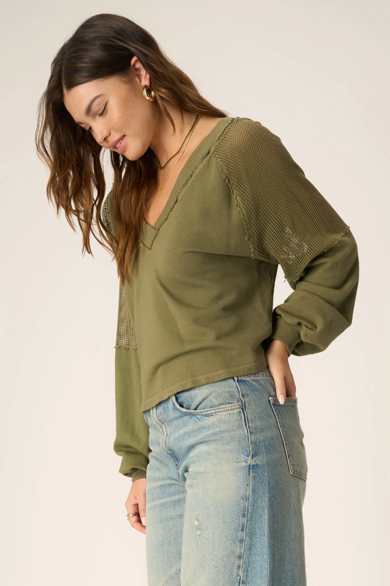 Harley Seamed V-Neck Pullover - Sea Kelp