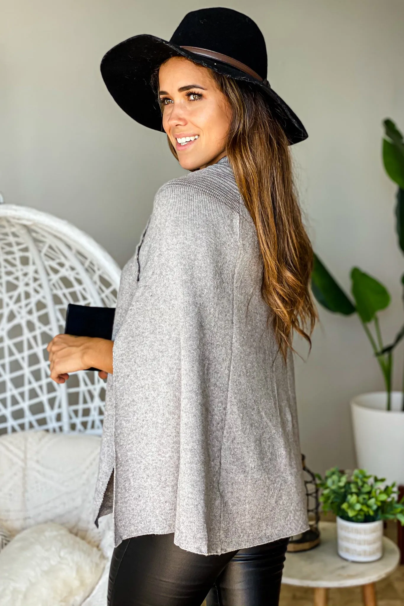 Heather Gray Cape Top with Silver Buttons