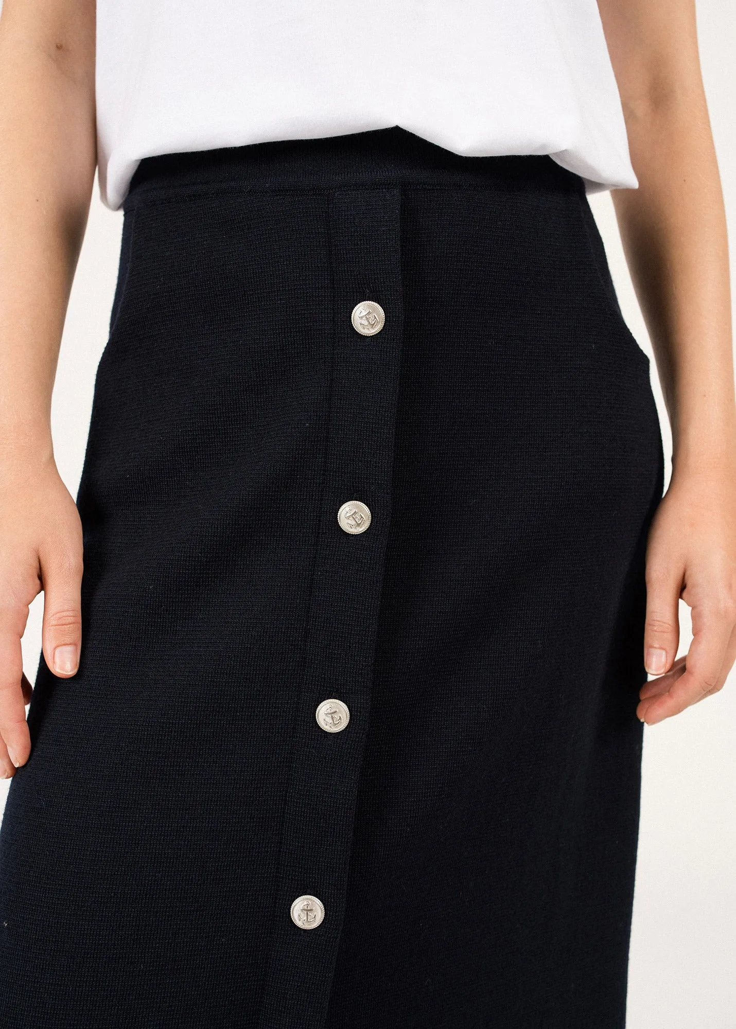 Ile Lacroix Buttoned Wool Skirt - SAINT JAMES x Romain Brifault (NAVY)