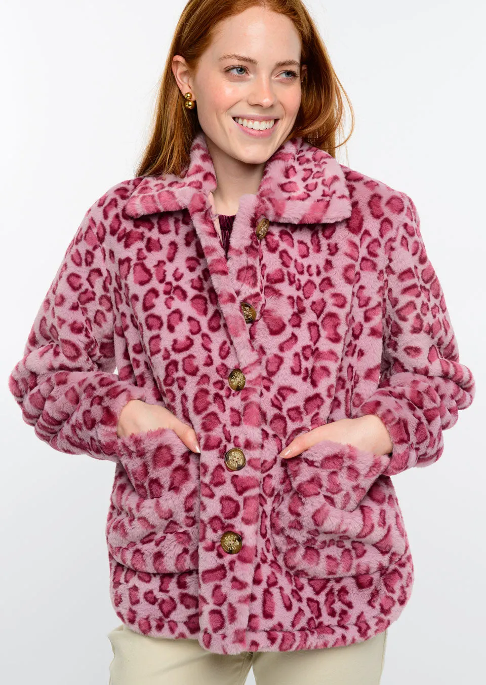 Ivy Jane Faux Fur Rosy Leopard Jacket