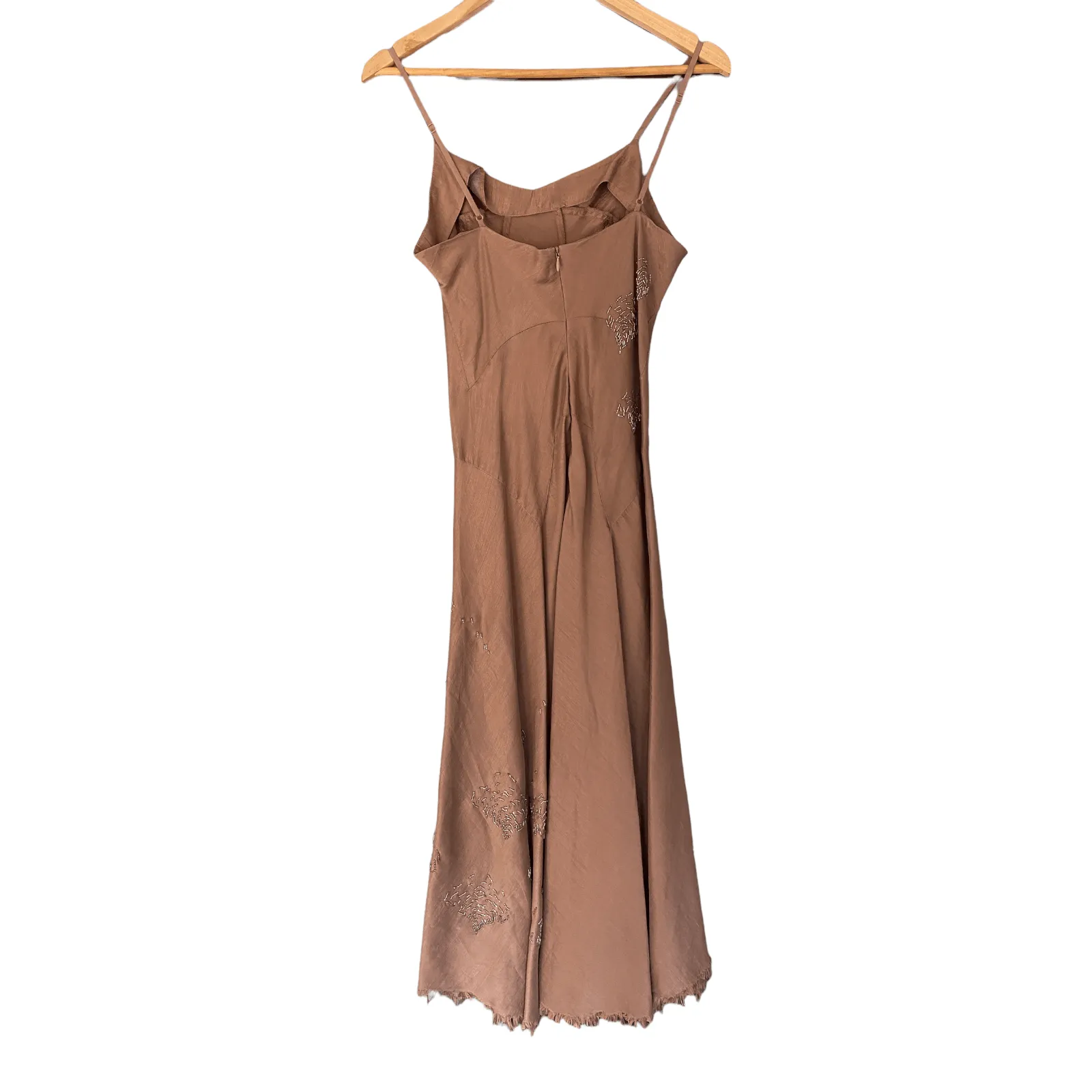 Jigsaw 100% Silk Strappy Dress Bronze with Bugel Bead Work UK Size 12