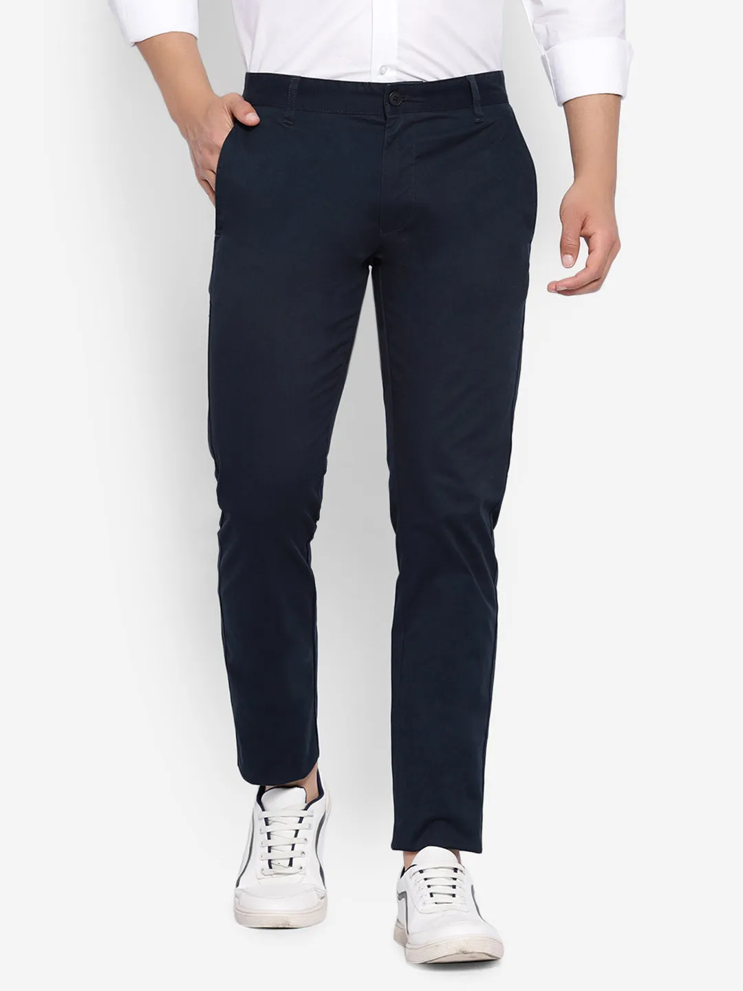 JUMP USA Men Navy Blue Premium Cotton Slim Fit Sustainable Chinos