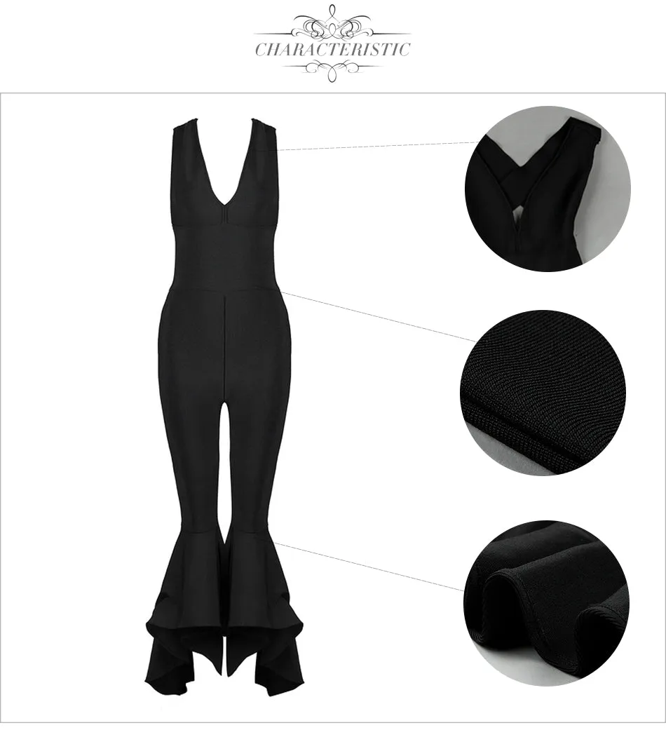 Jumpsuit Long Sexy V Neck Hollow Out Bodysuit