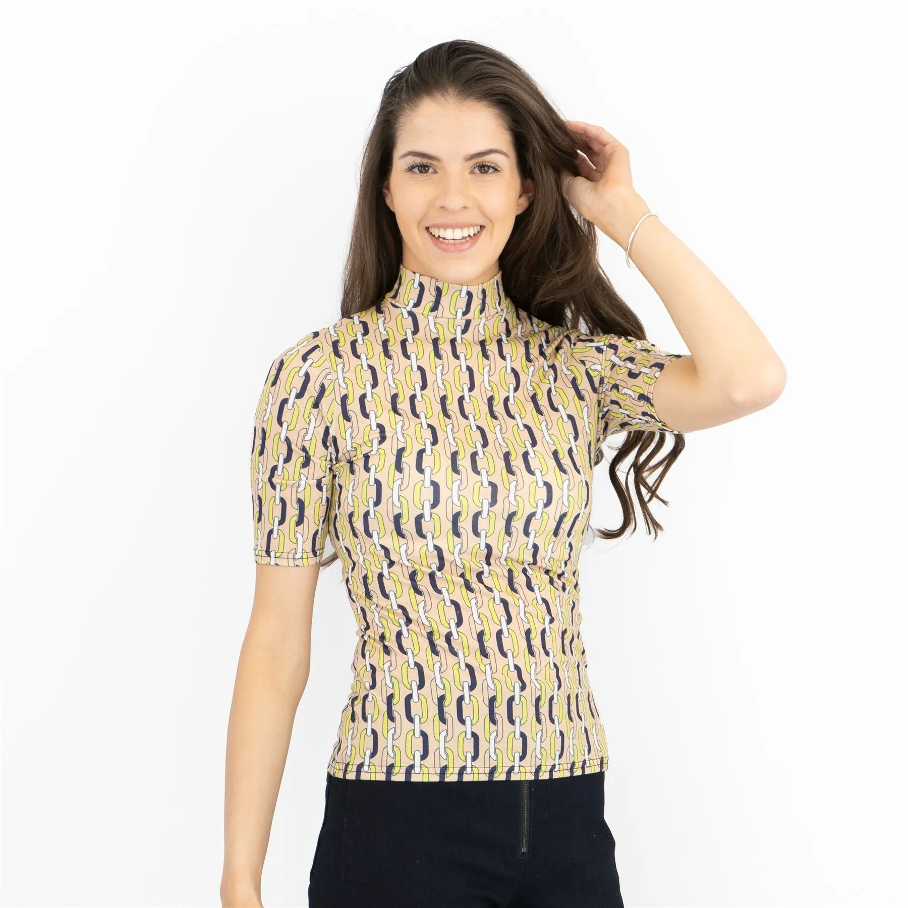 Karen Millen Geometric Print High Neck Short Sleeve Tops