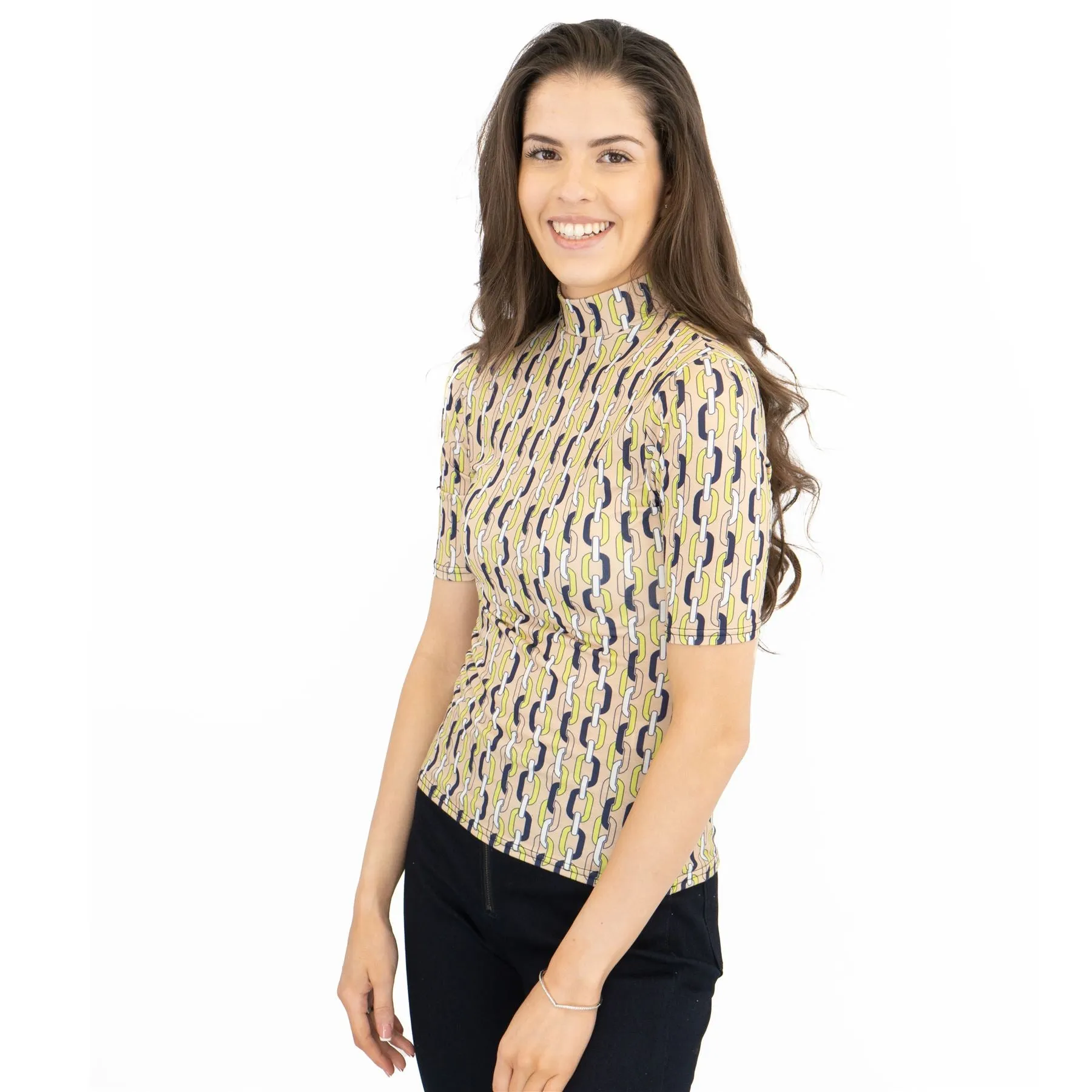 Karen Millen Geometric Print High Neck Short Sleeve Tops