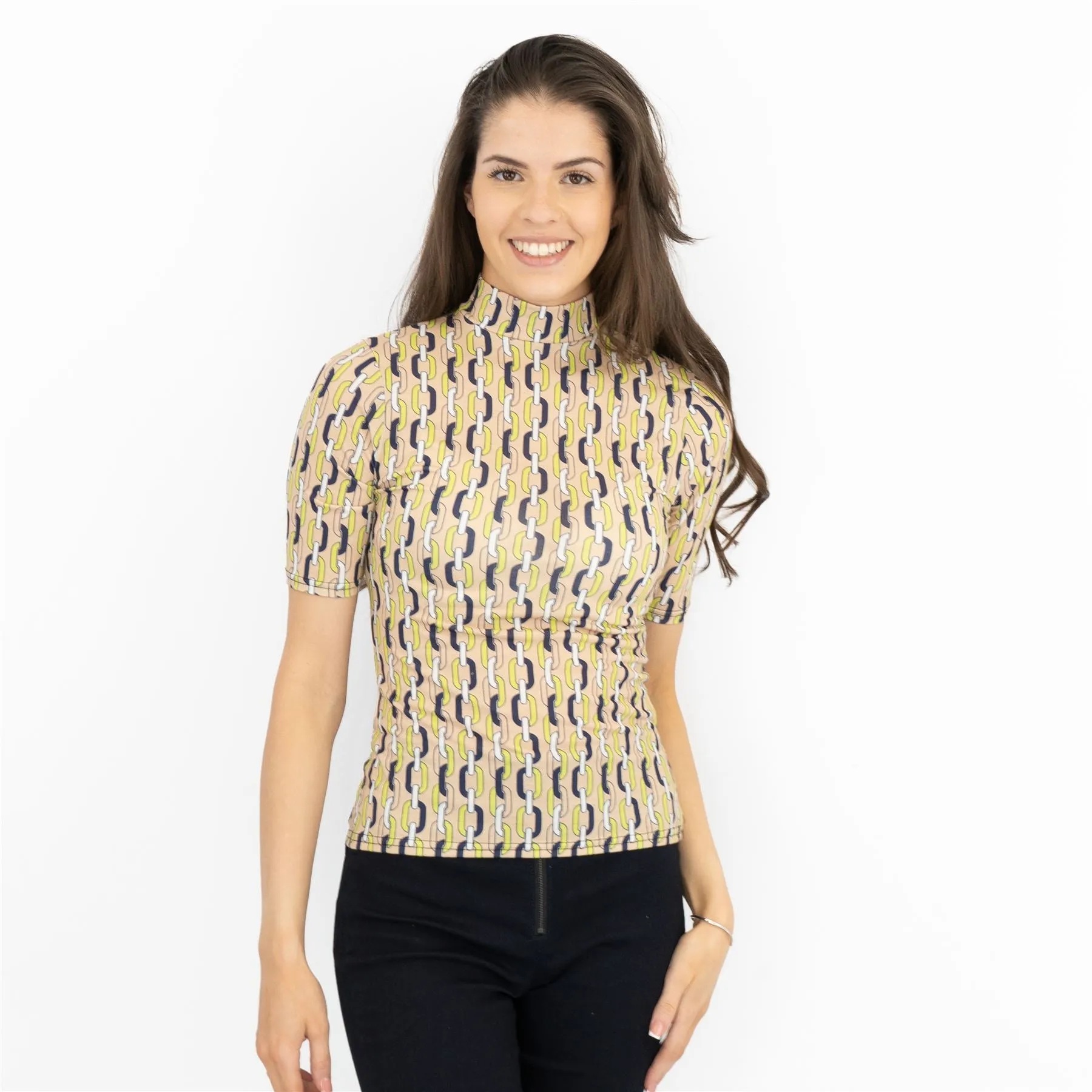 Karen Millen Geometric Print High Neck Short Sleeve Tops