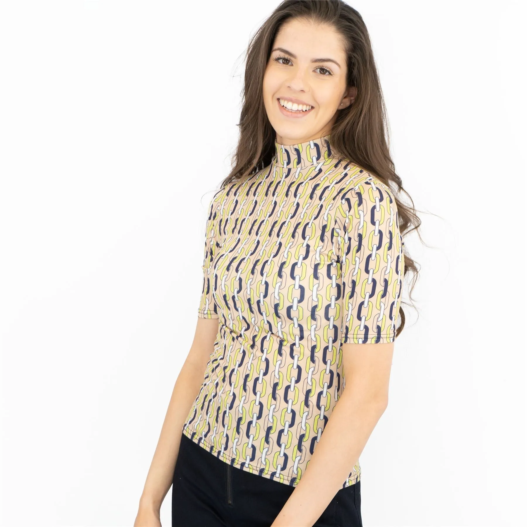 Karen Millen Geometric Print High Neck Short Sleeve Tops