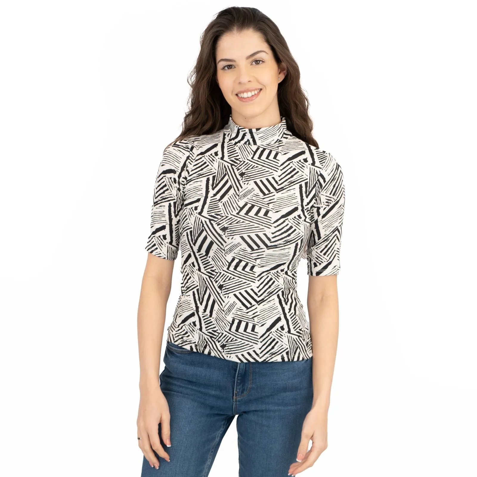 Karen Millen Short Sleeve Black & White Geometric Print Tops