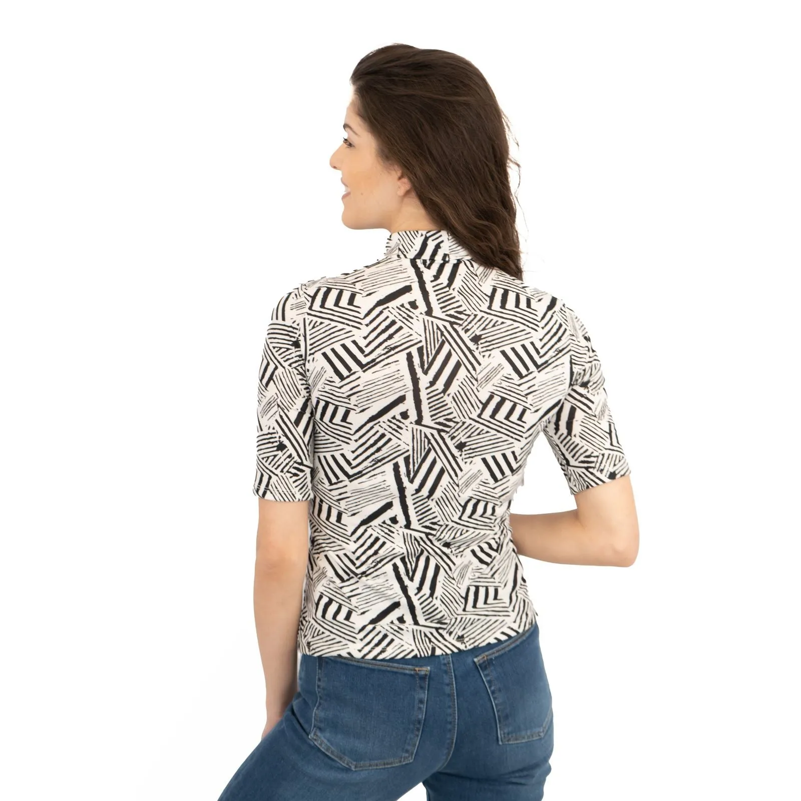 Karen Millen Short Sleeve Black & White Geometric Print Tops