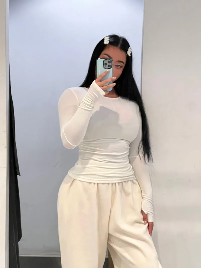 Kate Solid Color Long Sleeve Cropped Zip Up Sweatshirt High Waist Straight Leg Sweatpants Matching Set