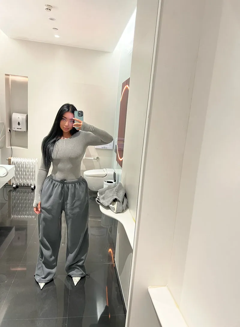 Kate Solid Color Long Sleeve Cropped Zip Up Sweatshirt High Waist Straight Leg Sweatpants Matching Set