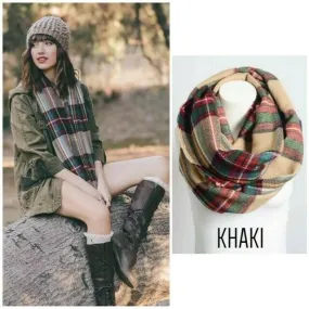 Khaki Classic Flannel Frayed Edge Infinity Scarf